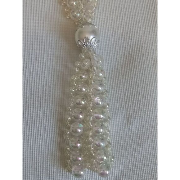 Iridescent Clear Acrylic Beaded Lightweight Tassel Pendant Statement Necklace - Picture 5 of 9